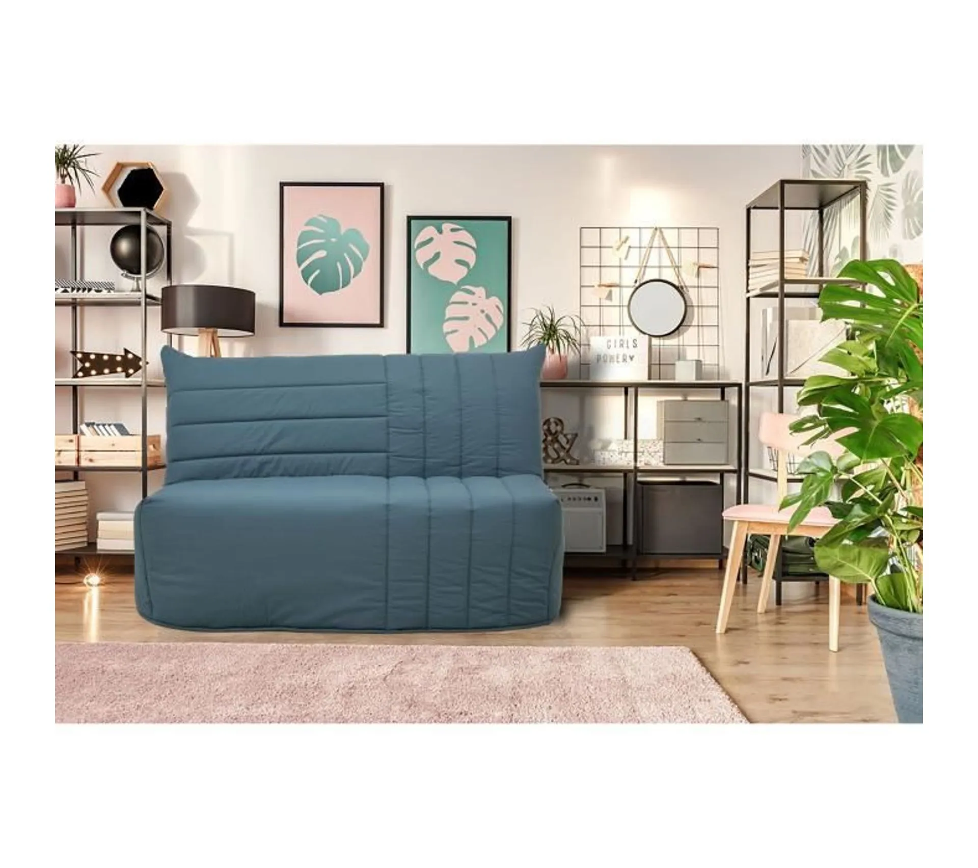 Banquette BZ 2 Places Becci - Tissu Bleu De Prusse - Matelas Bultex - L142 X P101 X H95cm