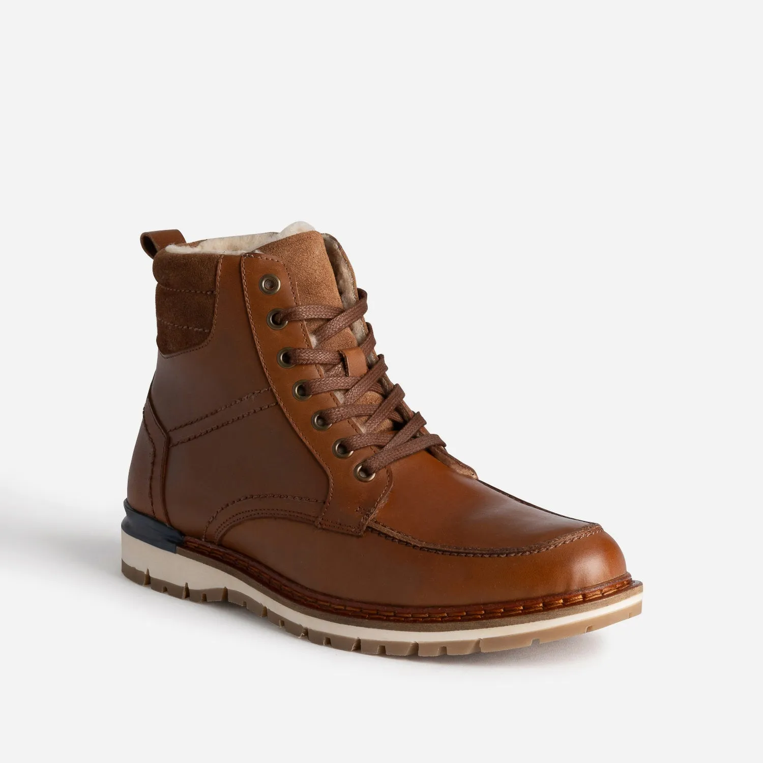 Boots cranté fourré en cuir cognac - Boots Homme | ERAM