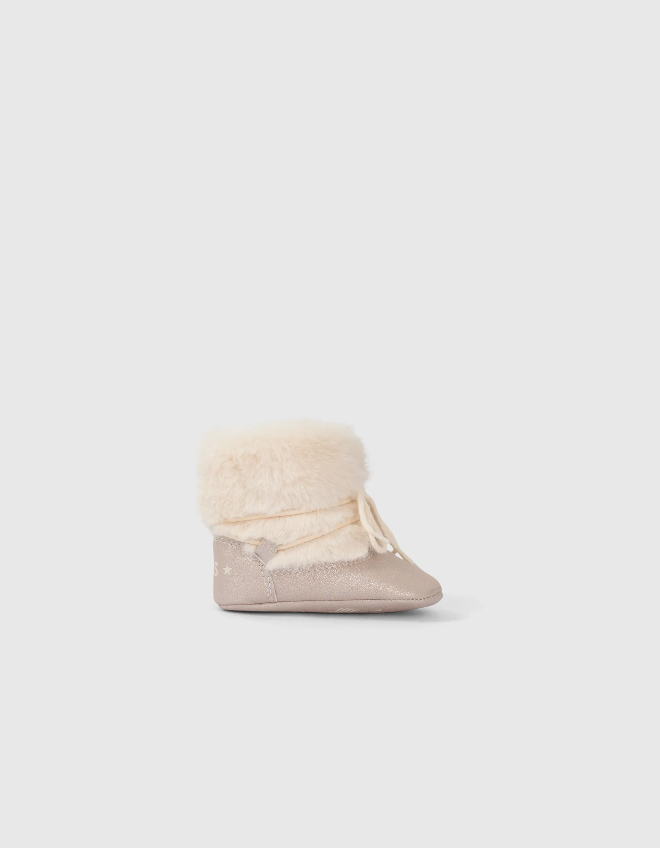 Bottines écrues bi matière fourrées et lacées bébé fille