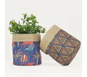 Cache-pots En Jute Et Tissu Ethnique 25cm Lot De 2