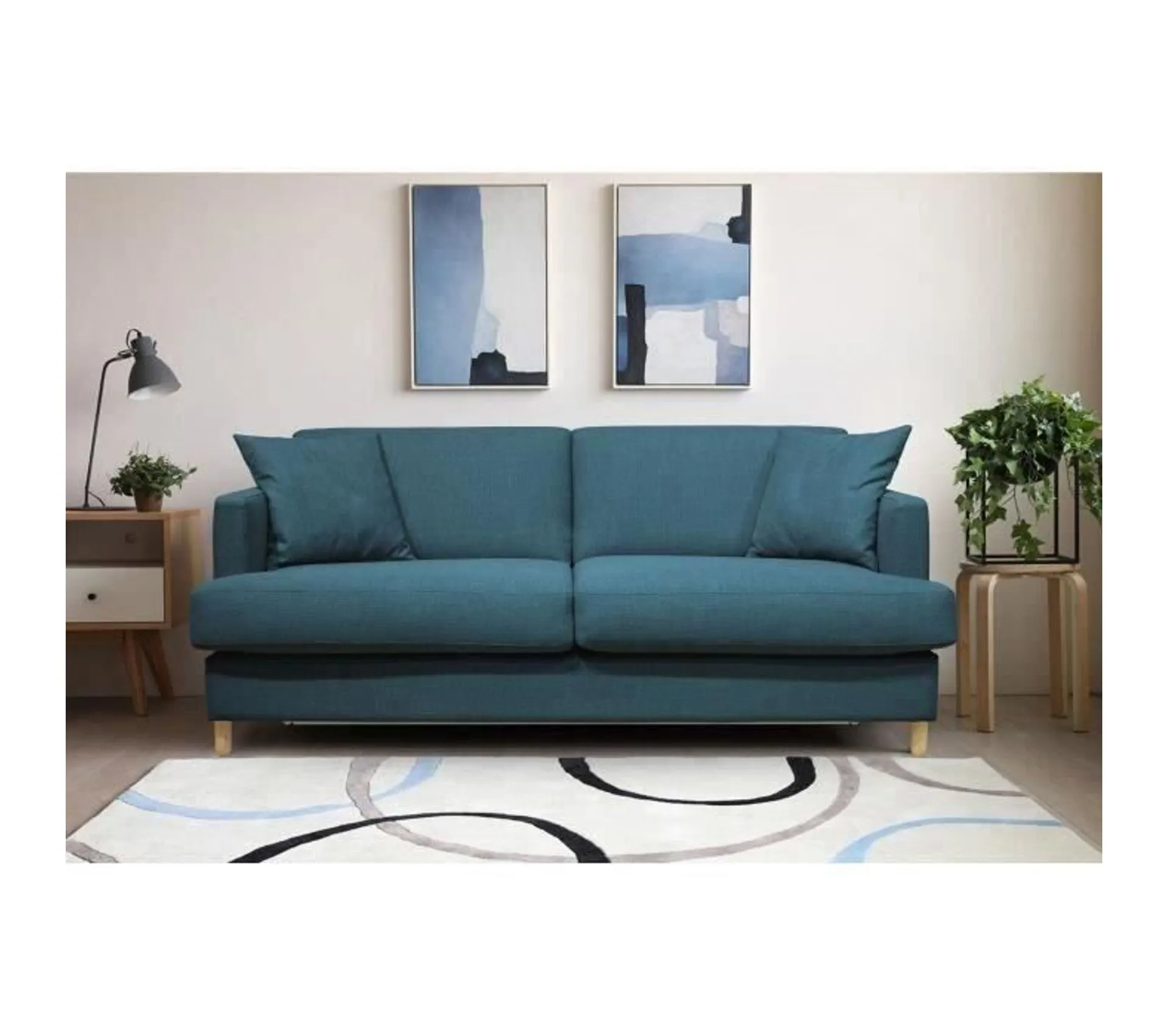 Canapé Convertible 3 Places Tissu Bleu Pétrole L 182 X P 98 X H 82 Cm Larry
