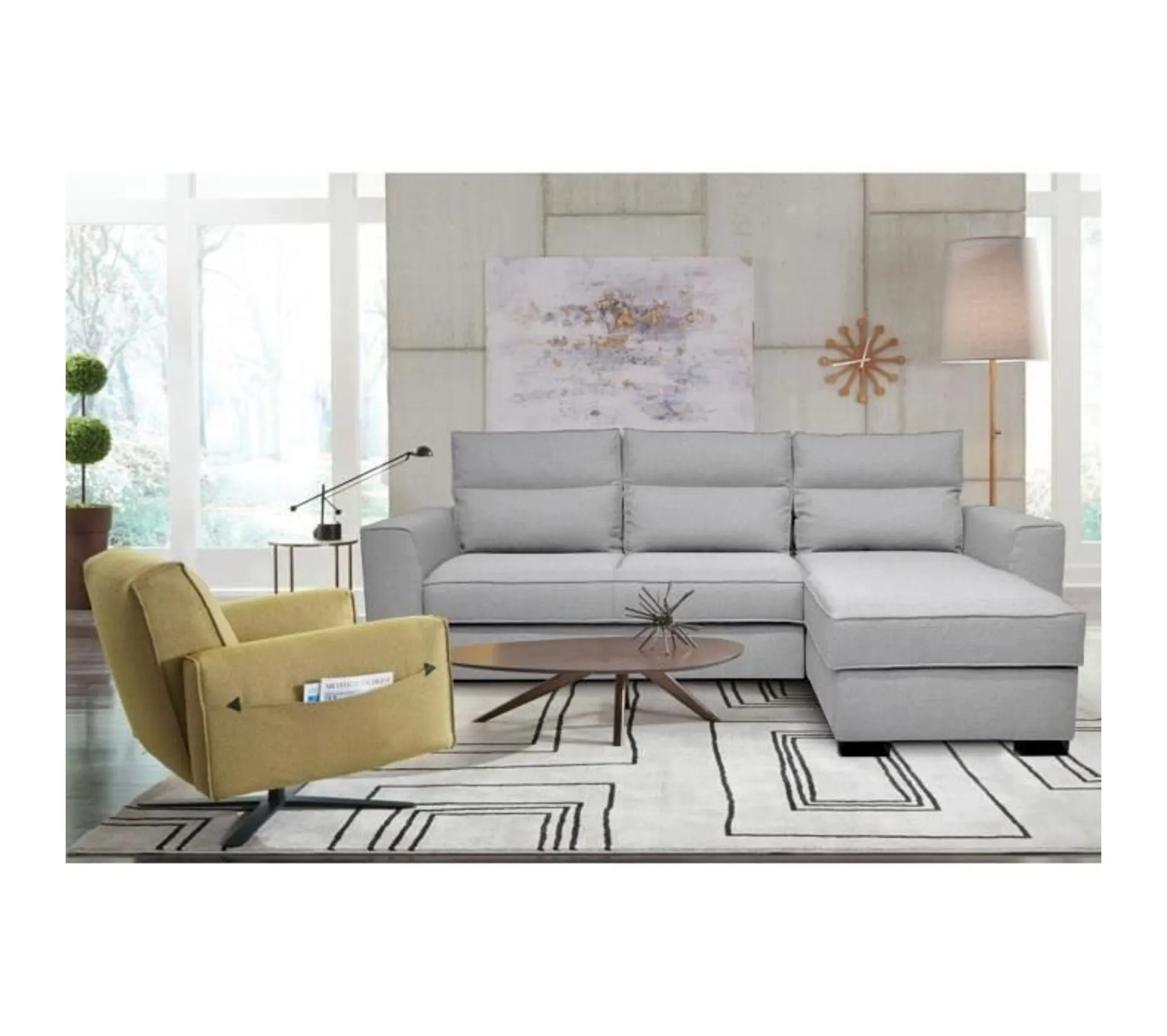 Canapé D'angle Convertible Réversible 4 Places - Montreal - Tissu Gris Clair - L247 X P158 X H92 Cm