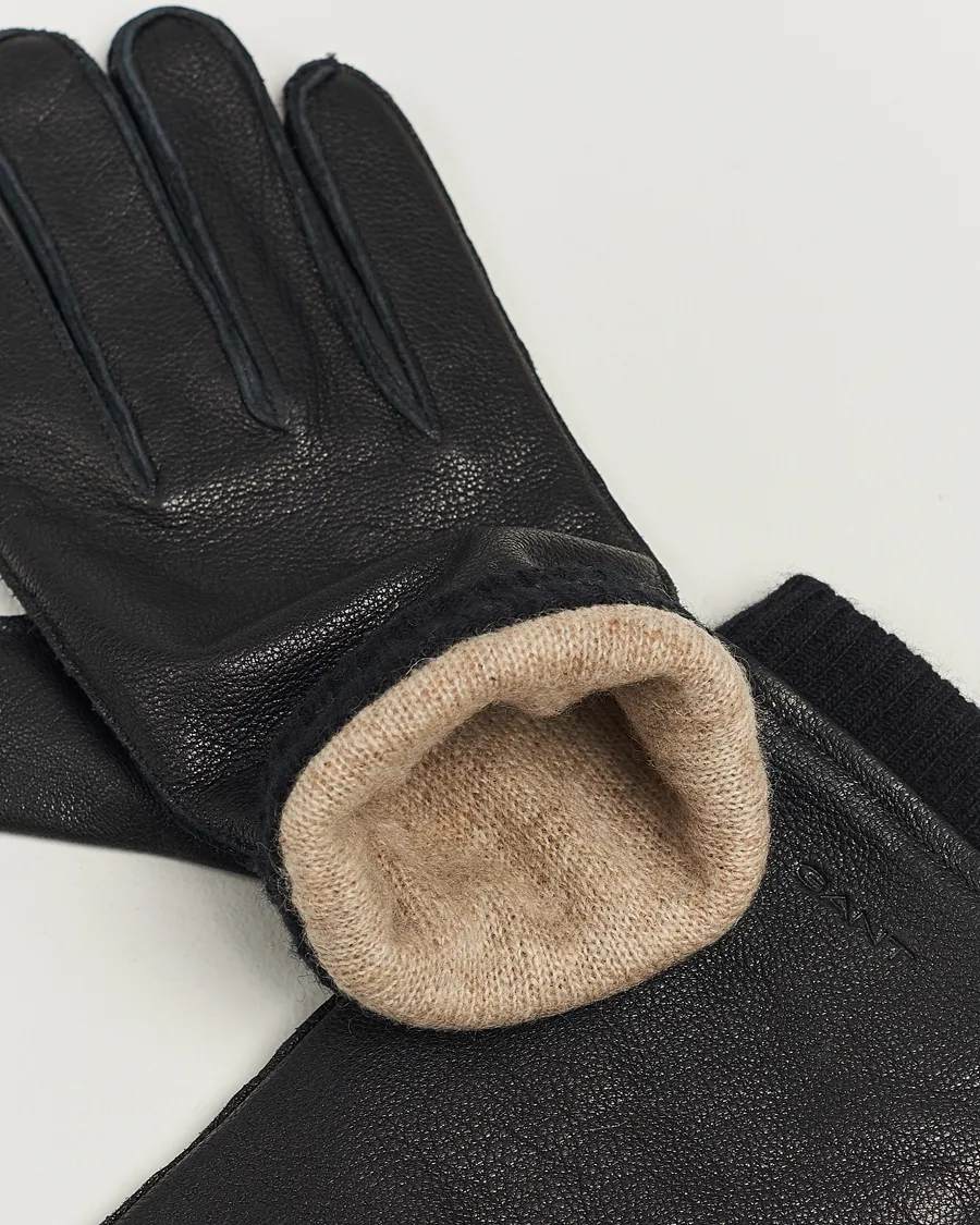 Cashmere Lined Leather Gloves Black
