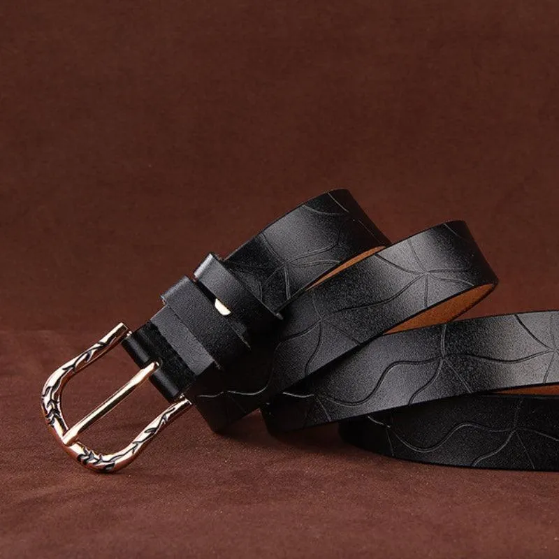 Ceinture en cuir décoré pour femme, boucle feuilles, modèle Paulina
