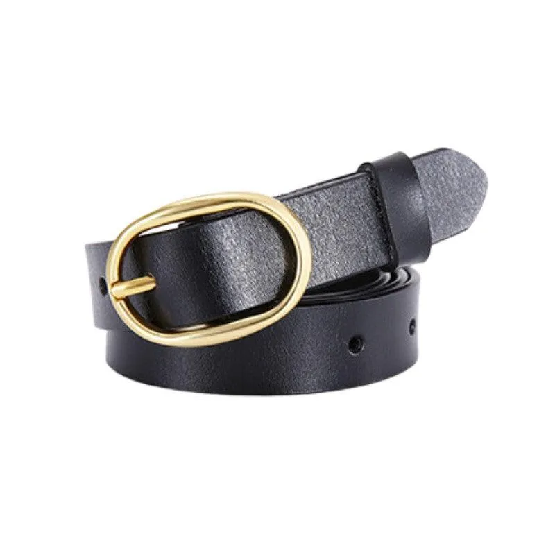 Ceinture en cuir lisse boucle ovale dorée pour femme, modèle Fiona
