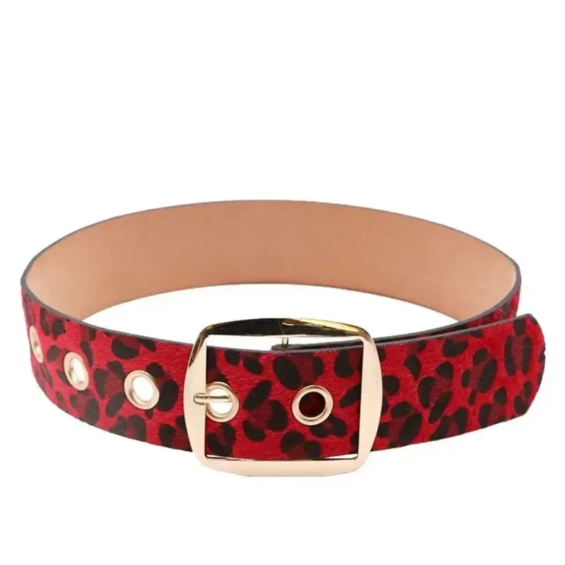 Ceinture Léopard Femme à Œillets Rouge