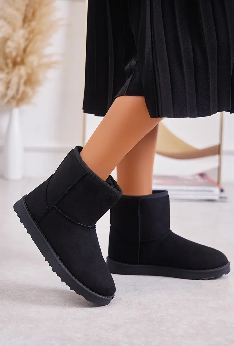 Chaussons femmes, Boots Noir fourrés talon plat