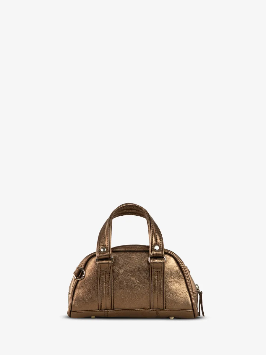 COPPER LEATHER METALLIC HANDBAG WOMEN LeMini Bowling - Copper