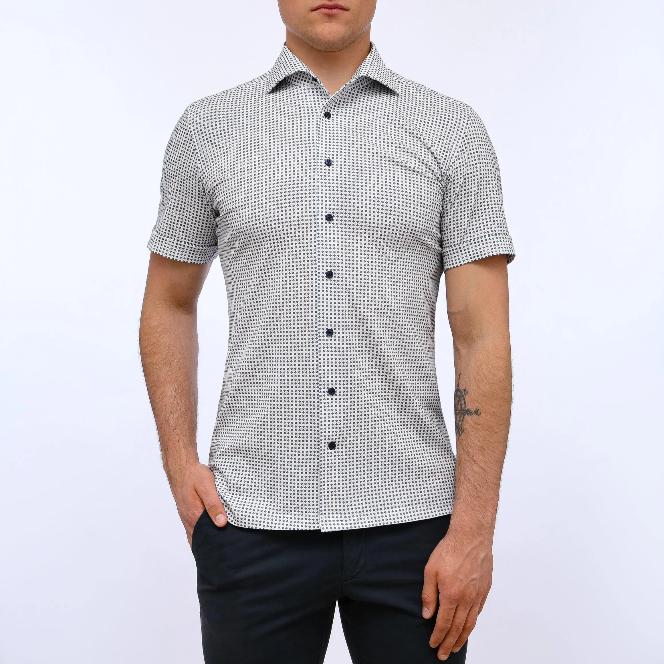Emanuel Berg - Pablo - Chemise manches courtes Premium Jersey Knit - Modern Fit - Off White