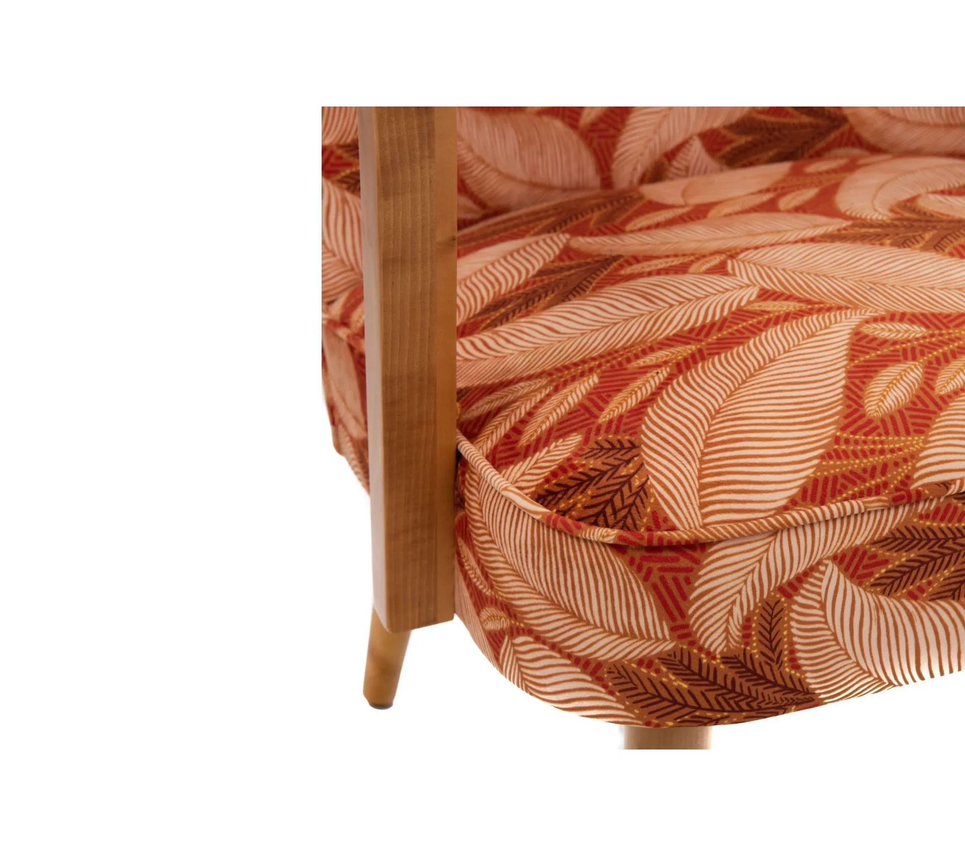 Fauteuil Rétro En Tissu Feuillage Et Accoudoirs En Bois - Honey