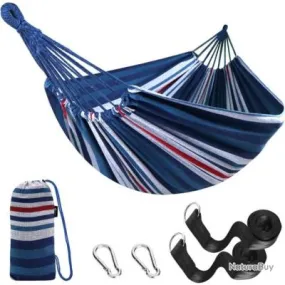 Hamac Double couchage Léger 270x150cm Tissu en Coton Extérieur Camping Bleu-Rouge-Blanc