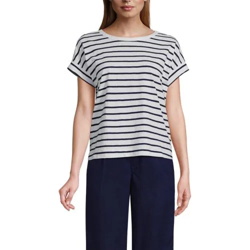 Haut Ample en Jersey Flammé et Manches Courtes Dolman, Femme Stature Standard