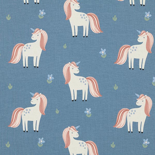 Jersey coton Jolies licornes scintillantes – gris bleu