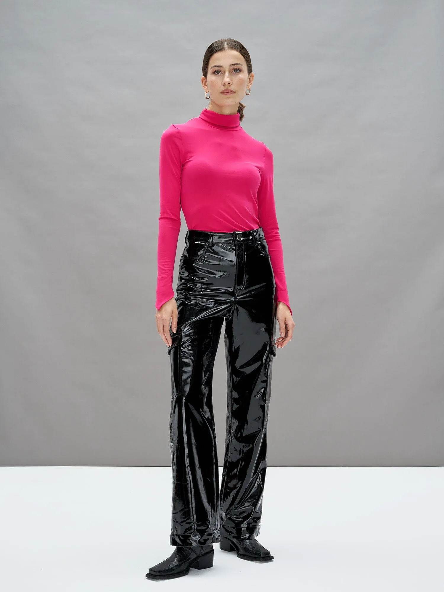 LENNON - Top à col roulé en jersey Fuchsia