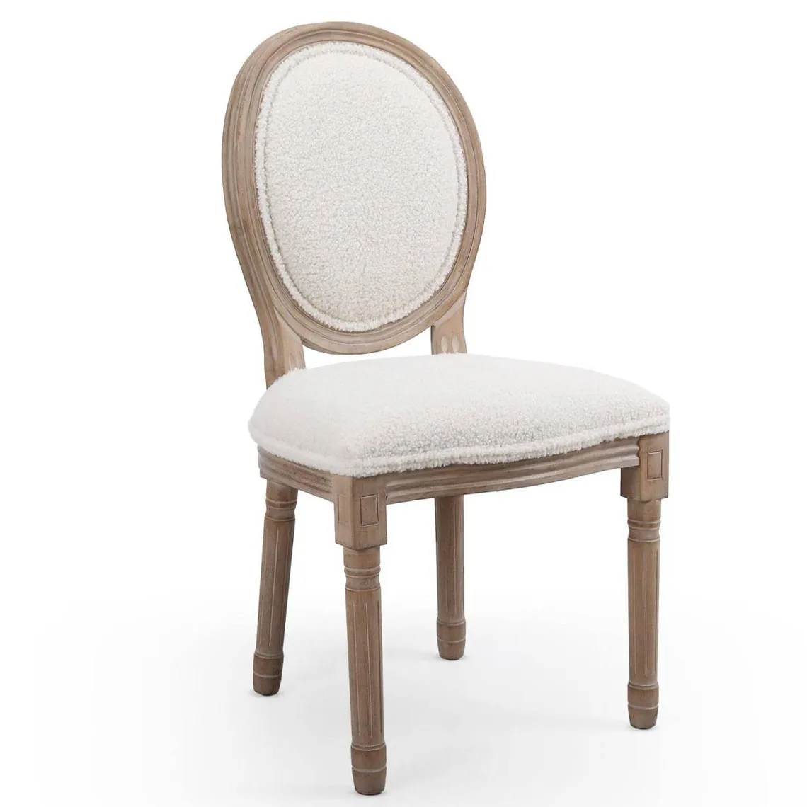 Lot de 2 chaises médaillon Tissu bouclette Crème Louis XVI | 3 Suisses