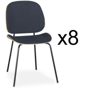 Lot de 8 chaises Davici Tissu Noir et bois clair | 3 Suisses