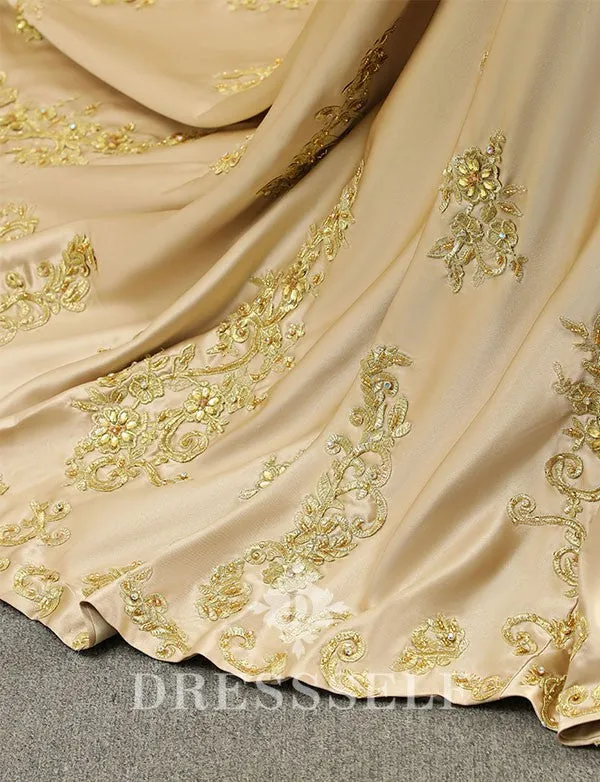 Luxueux Caftan de Mariage Marocain Doré Brodé