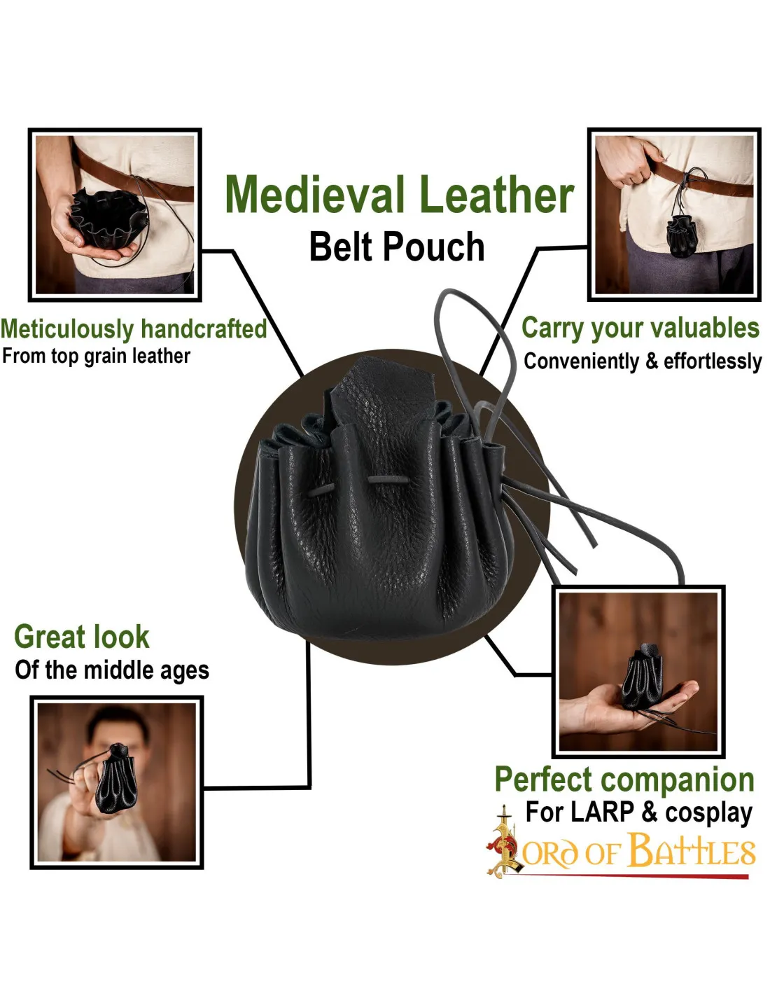 Mendiant médiéval en cuir pour la ceinture ⚔️ Boutique Épées