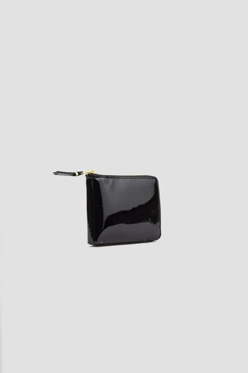 Petit portefeuille noir vernis intérieur à carreaux