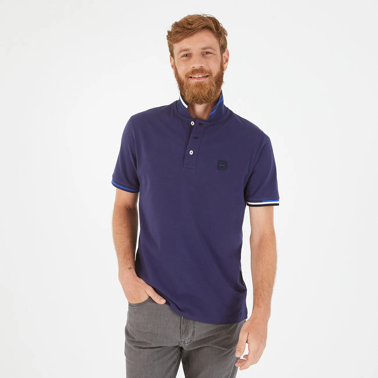 Polo en jersey à détails contrastés bleu