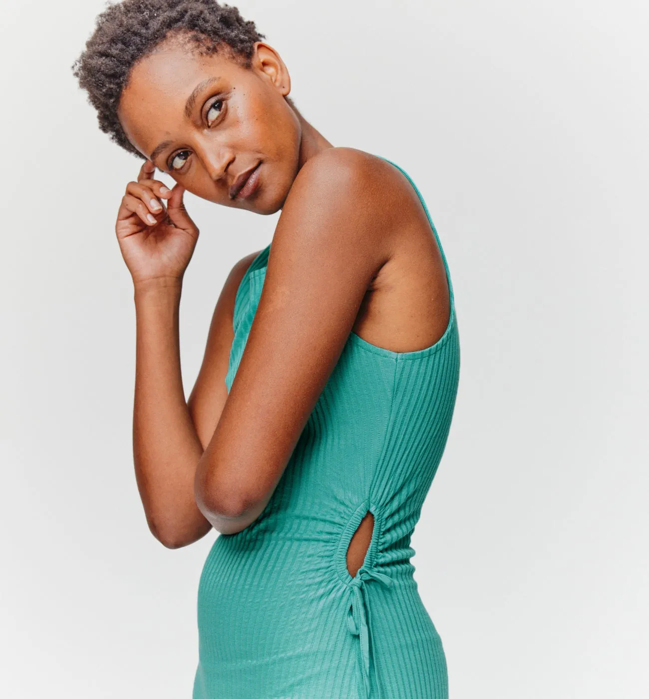 Robe midi en jersey côtelé - Turquoise