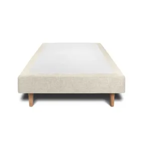 Sommier Tapissier Tissu Beige clair 90x190 H29cm Sommeil de plomb - Sommier en bois massif avec Pieds bois cones 15 cm