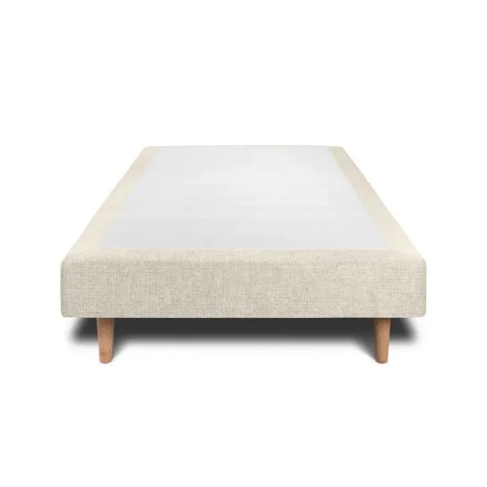 Sommier Tapissier Tissu Beige clair 90x190 H29cm Sommeil de plomb - Sommier en bois massif avec Pieds bois cones 15 cm