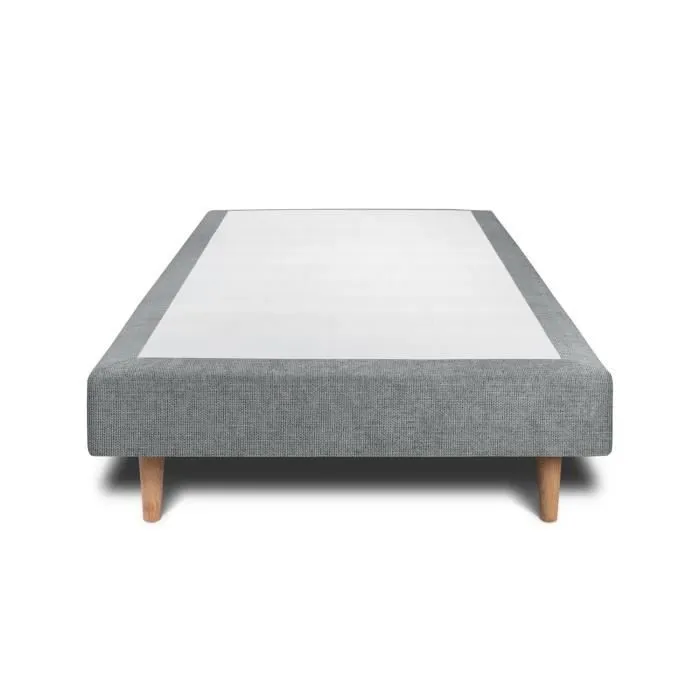 Sommier Tapissier Tissu Gris anthracite 90x200 H35cm Sommeil de plomb - Sommier en bois massif avec Pieds bois cones 15 cm