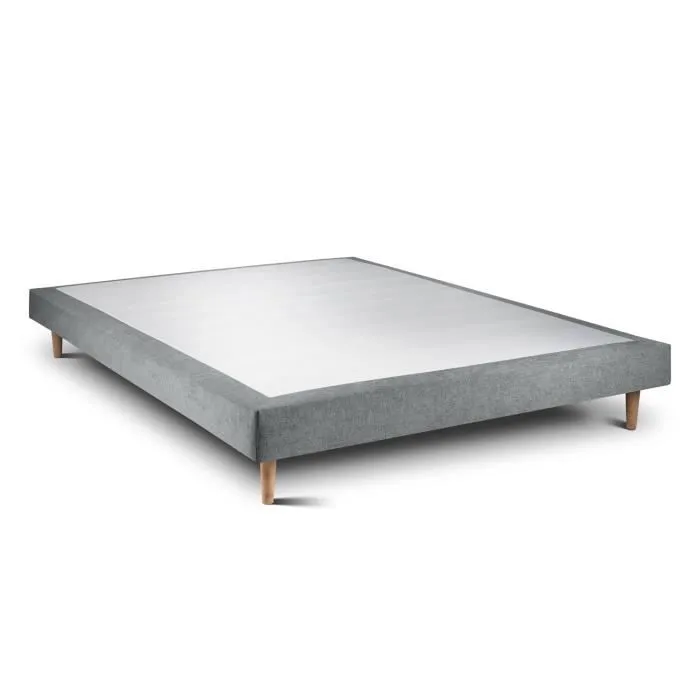 Sommier Tapissier Tissu Gris anthracite - Sommeil de plomb - 140x190 - 12 lattes - Pieds bois cones 15 cm