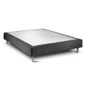 Sommier Tapissier Tissu Noir - Sommeil de plomb - 140x190 - 12 lattes - Pieds bois cones 15cm