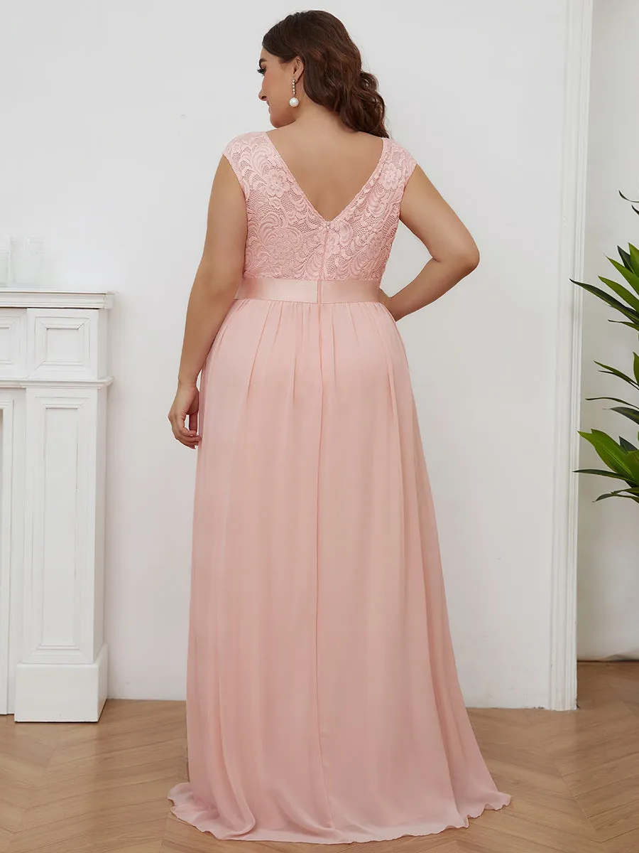Taille personnalisée robe de demoiselle d'honneur classique à col rond et dos en dentelle