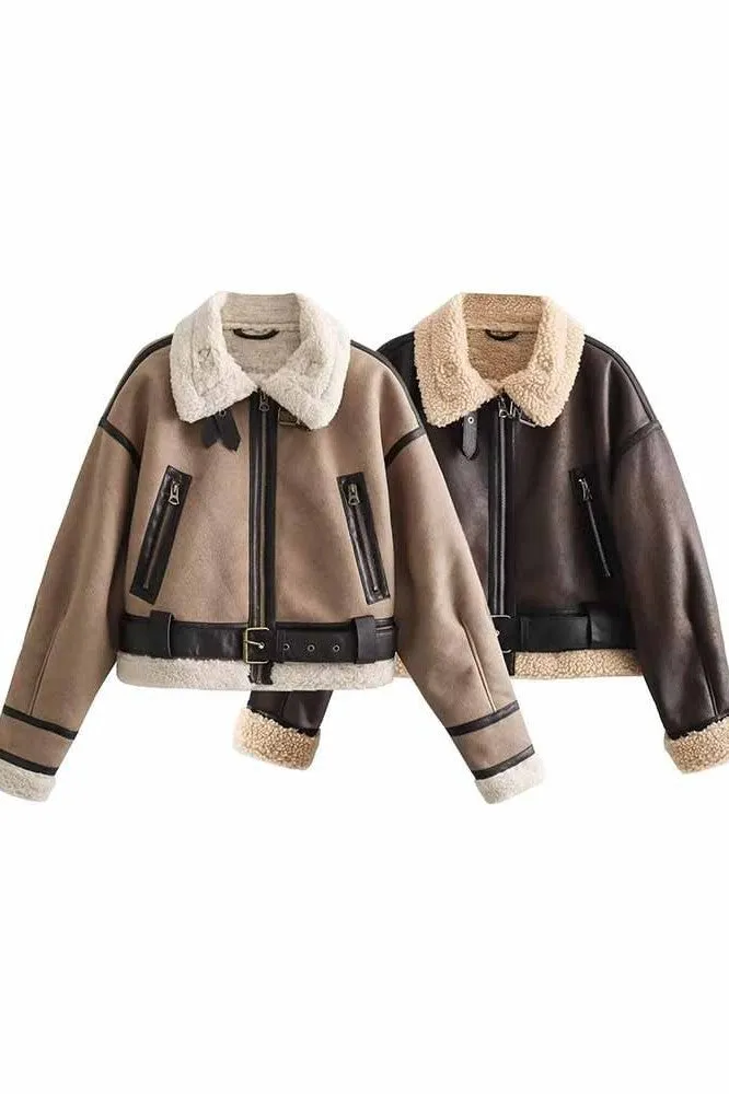 Veste en PU Cuir avec Doublure en Laine – Mode Urbaine pour Femmes