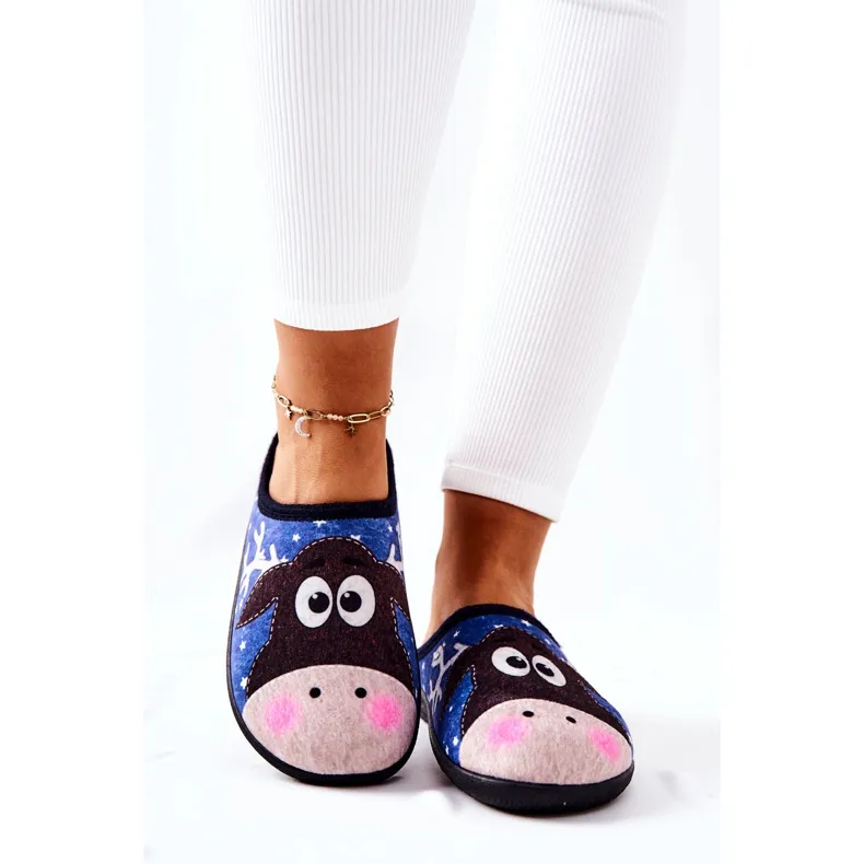 WJ1 Chaussons chauds Motif renne Bleu Elodie